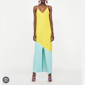 Zara maxi color block dress front slit size S